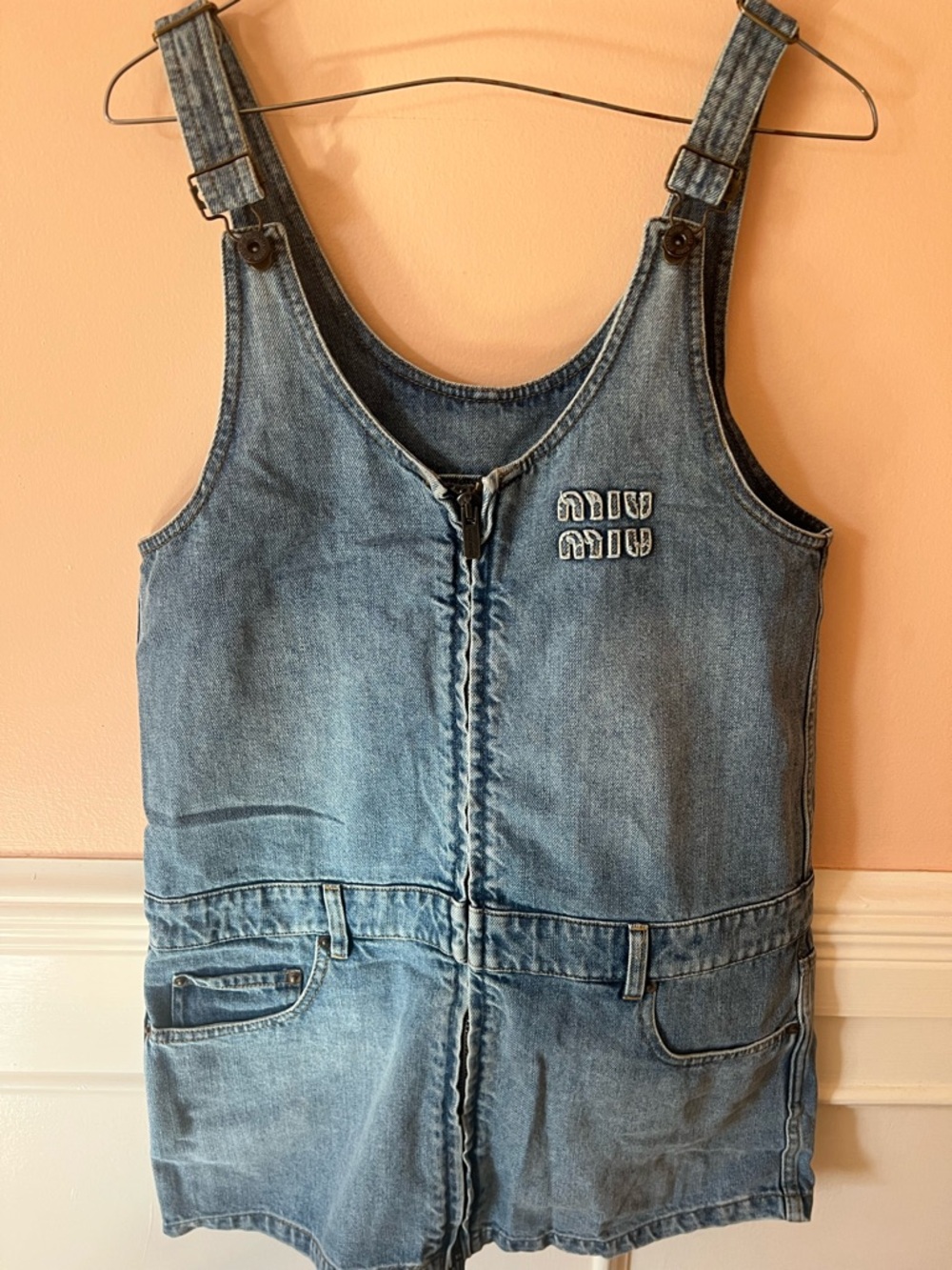 Miu Miu Denim Zip-Front Pinafore mini Dress jumper Coachella sold out rare luxe - Picture 4 of 12